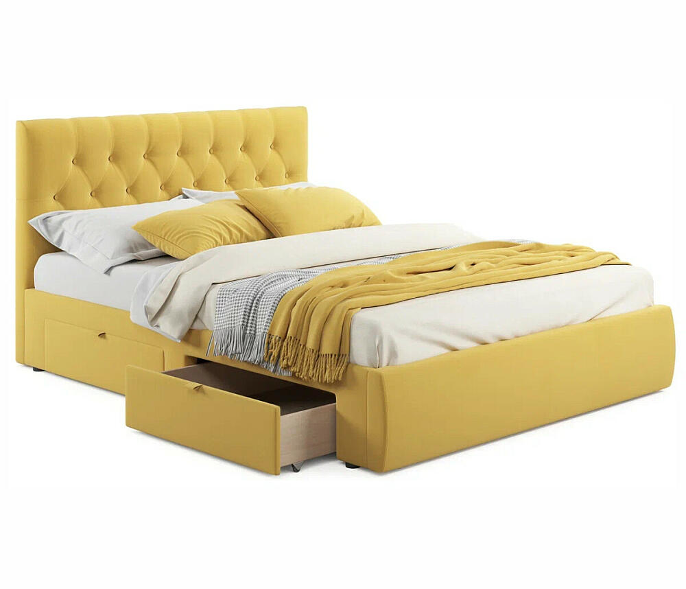

Кровать мягкая Verona 1600 желтая с ящиками, Желтый