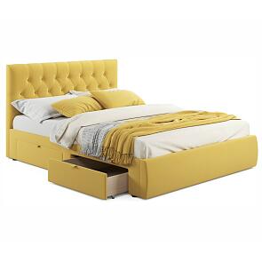 Кровать Verona с матрасом велюр желтый без П/М 1600x2000, ортопедическое основание, изголовье мягкое