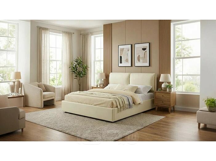 Кровать Vita с матрасом велюр бежевый без П/М 1600x2000, изголовье мягкое