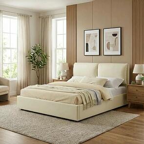 Кровать Vita с матрасом велюр бежевый С П/М 1600x2000, ортопедическое основание, изголовье мягкое