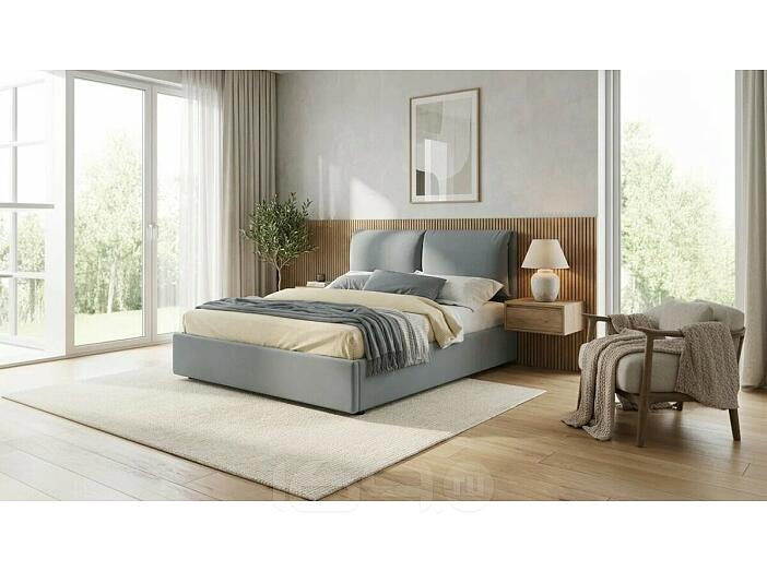 Кровать Vita с матрасом велюр серая без П/М 1600x2000, изголовье мягкое