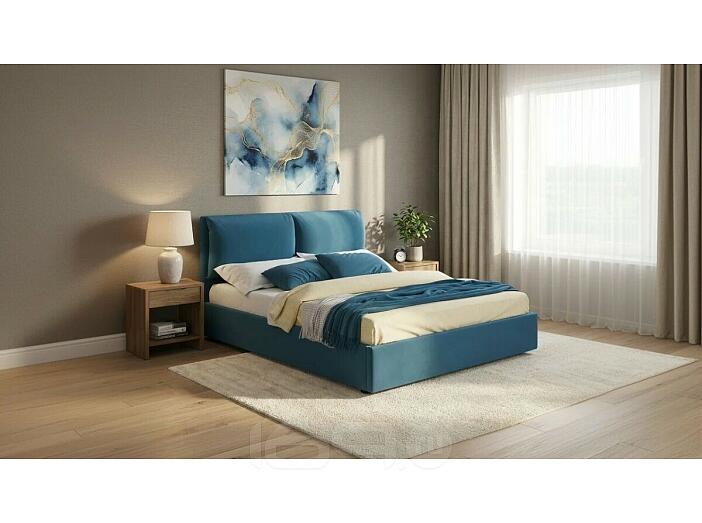 Кровать Vita с матрасом велюр синий без П/М 1600x2000, изголовье мягкое