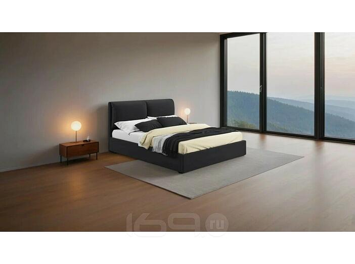 Кровать Vita с матрасом велюр черный без П/М 1600x2000, изголовье мягкое