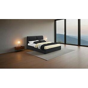 Кровать Vita с матрасом велюр черный без П/М 1600x2000, изголовье мягкое