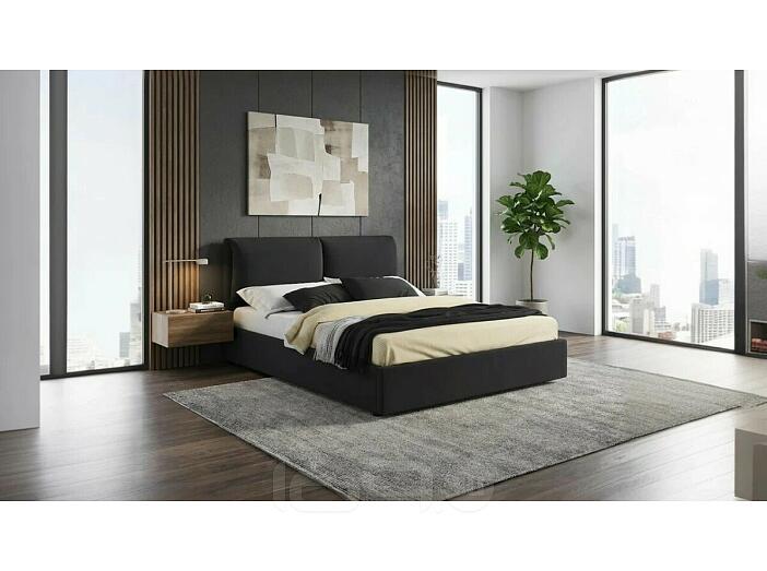 Кровать Vita с матрасом велюр черный С П/М 1600x2000, ортопедическое основание, изголовье мягкое