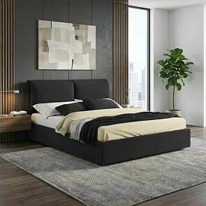 Кровать Vita с матрасом велюр черный С П/М 1600x2000, ортопедическое основание, изголовье мягкое