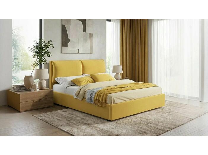 Кровать Vita с матрасом велюр желтый С П/М 1600x2000, ортопедическое основание, изголовье мягкое