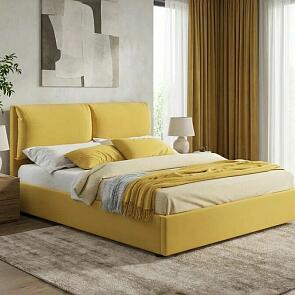 Кровать Vita с матрасом велюр желтый С П/М 1600x2000, ортопедическое основание, изголовье мягкое