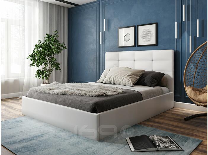 Кровать Соната экокожа белый 1400x2000, изголовье мягкое
