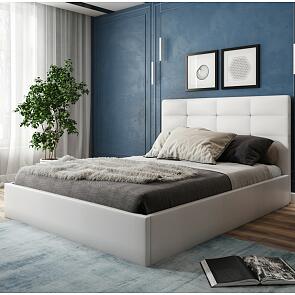 Кровать Соната экокожа белый 1400x2000, изголовье мягкое