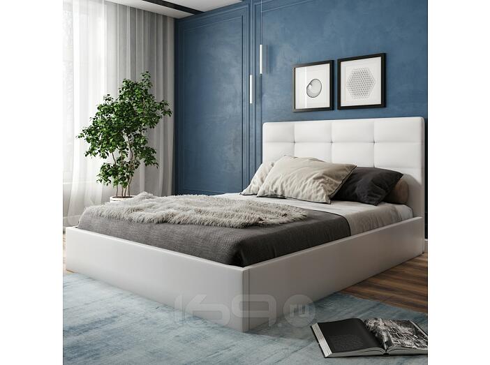 Кровать Соната экокожа белый 1600x2000, без ортопедического основания, изголовье мягкое