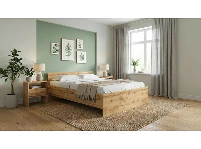 Кровать STERN с матрасом без обивки дуб вотан без П/М 1400x2000, без ортопедического основания, изголовье жесткое