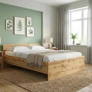 Кровать STERN с матрасом без обивки дуб вотан без П/М 1400x2000, без ортопедического основания, изголовье жесткое
