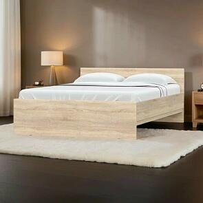 Кровать STERN с матрасом без обивки дуб сонома без П/М 1600x2000, без ортопедического основания, изголовье жесткое