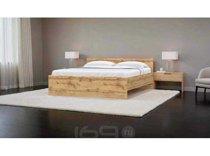 Кровать STERN с матрасом без обивки дуб вотан без П/М 1600x2000, без ортопедического основания, изголовье жесткое