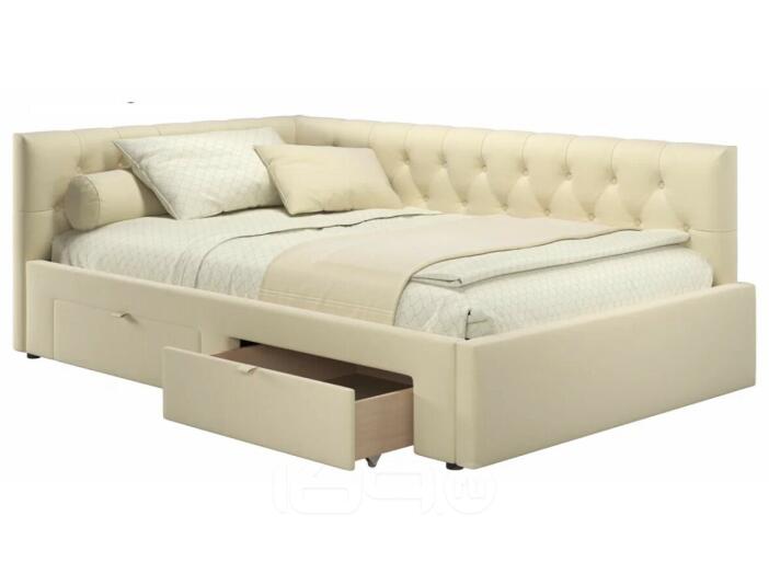 Кровать-тахта мягкая Afelia 1200 бежевая с ящиками