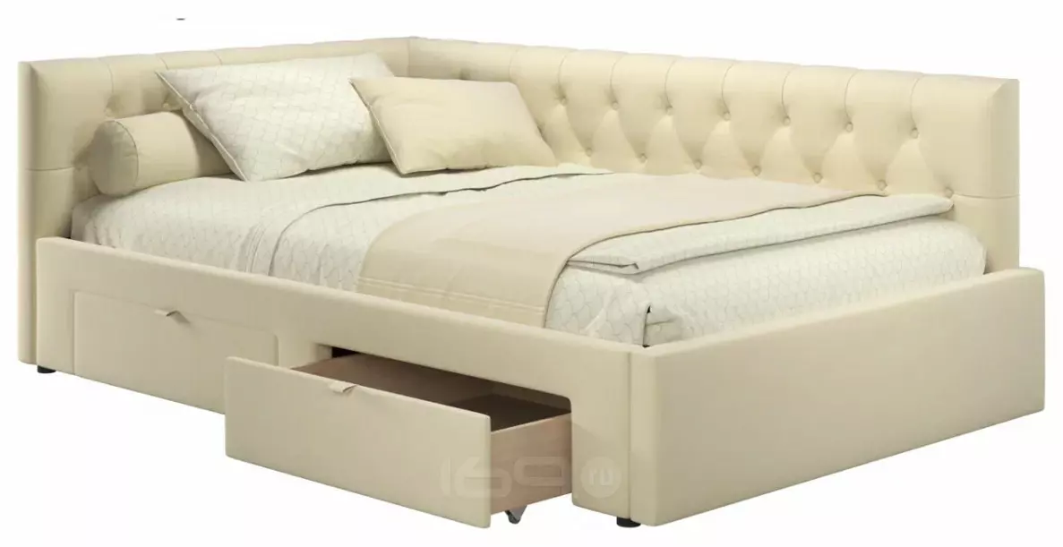 Кровать-тахта мягкая Afelia 1200 бежевая с ящиками