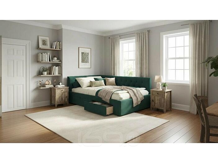 Кровать Afelia с матрасом велюр изумруд без П/М 1200x2000, ортопедическое основание, изголовье мягкое