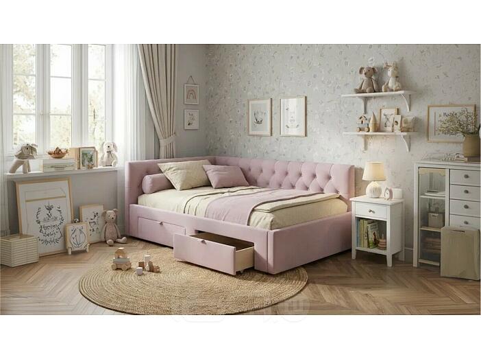 Кровать Afelia с матрасом велюр лиловый без П/М 1200x2000, ортопедическое основание, изголовье мягкое
