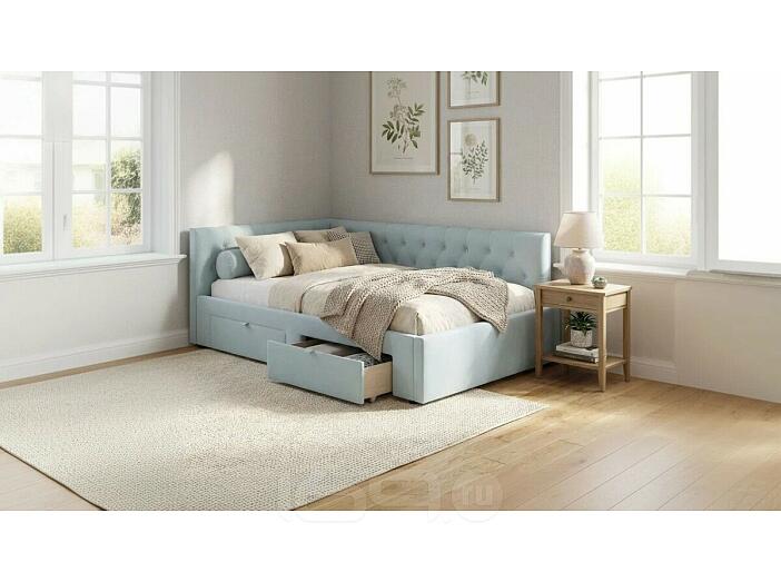 Кровать Afelia с матрасом велюр мята пастель без П/М 1200x2000, ортопедическое основание, изголовье мягкое