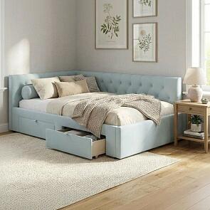 Кровать Afelia с матрасом велюр мята пастель без П/М 1200x2000, ортопедическое основание, изголовье мягкое