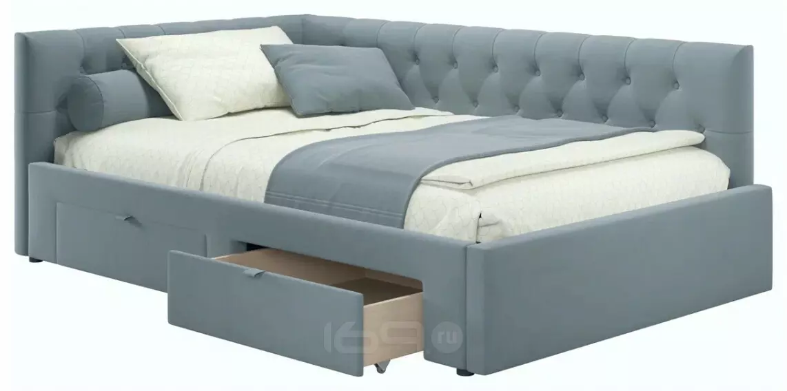 Кровать-тахта мягкая Afelia 1200 серая с ящиками