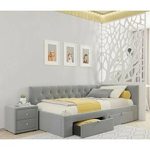 Кровать Afelia с матрасом велюр серая без П/М 1200x2000, ортопедическое основание, изголовье мягкое