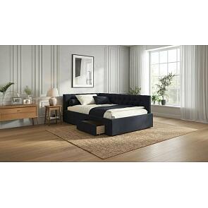 Кровать Afelia с матрасом велюр черный без П/М 1200x2000, ортопедическое основание, изголовье мягкое