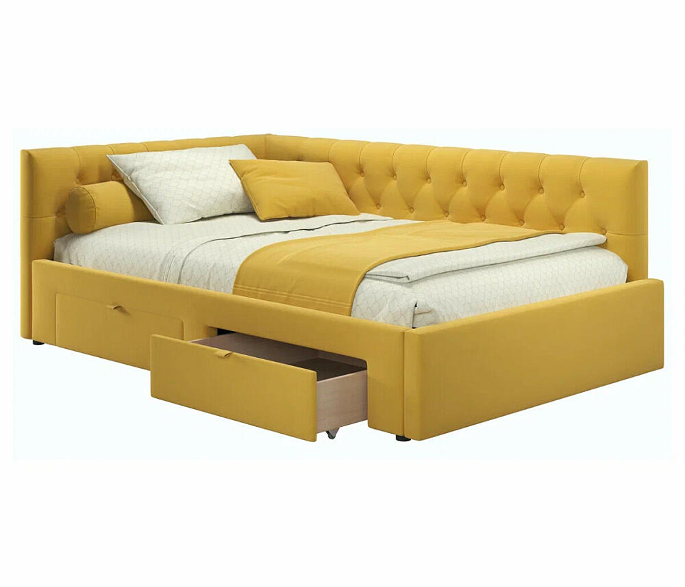 

Кровать-тахта мягкая Afelia 1200 желтая c ящиками, Желтый