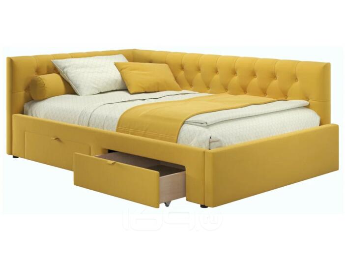 Кровать-тахта мягкая Afelia 1200 желтая c ящиками