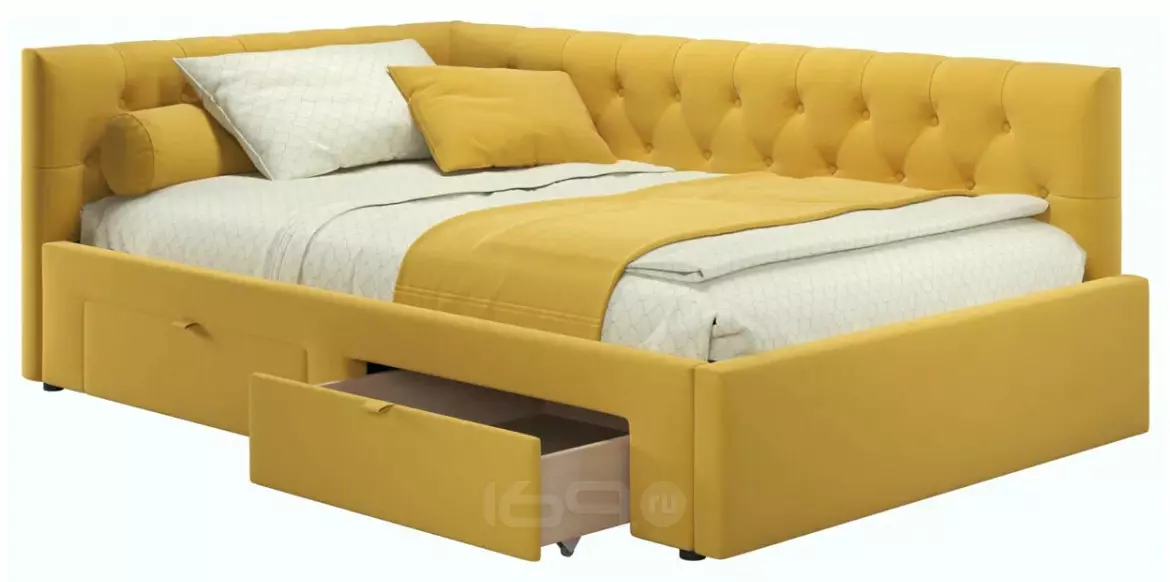 Кровать-тахта мягкая Afelia 1200 желтая c ящиками
