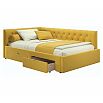 Кровать Afelia с матрасом велюр желтый без П/М 1200x2000, ортопедическое основание, изголовье мягкое