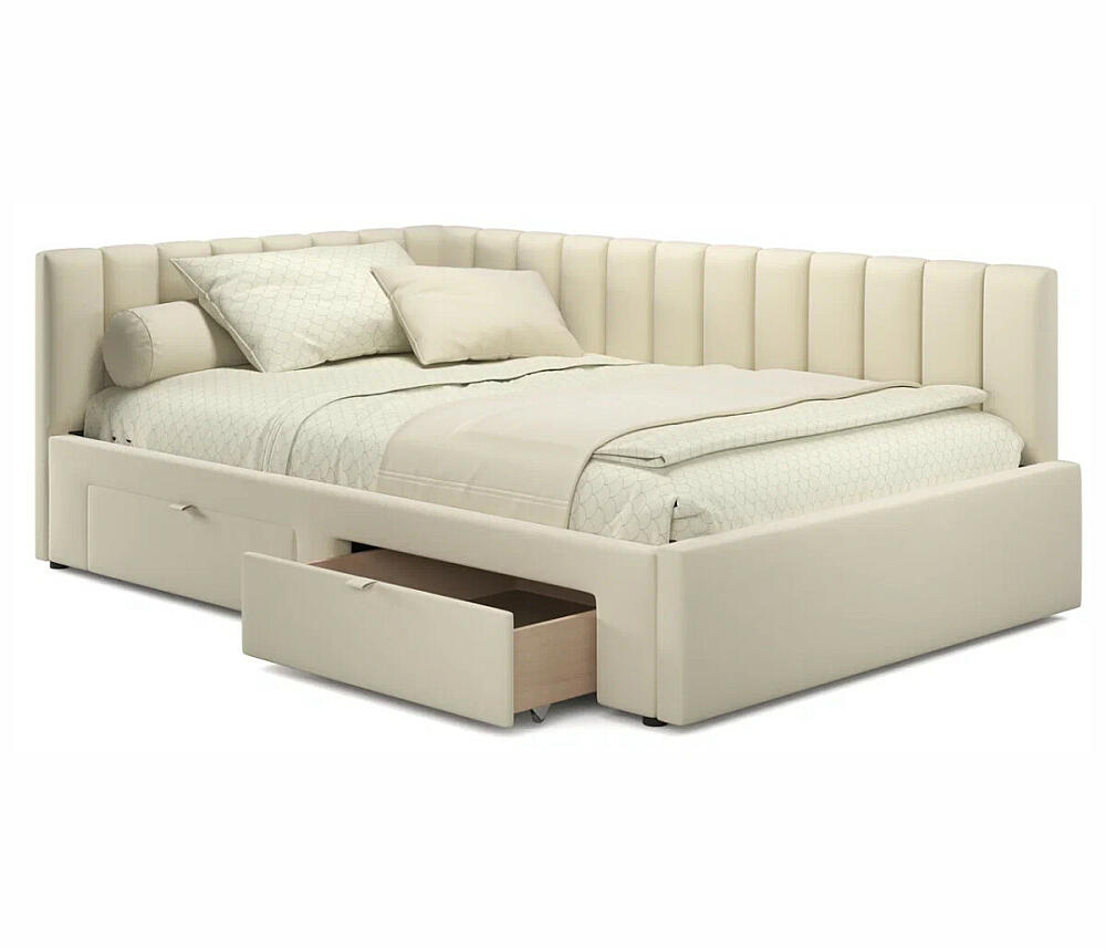 

Кровать-тахта мягкая Milena 1200 бежевая с ящиками, Бежевый