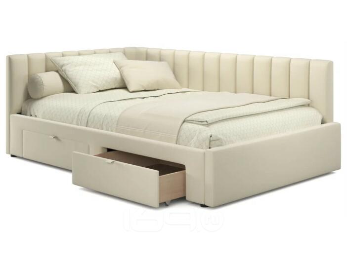 Кровать-тахта мягкая Milena 1200 бежевая с ящиками