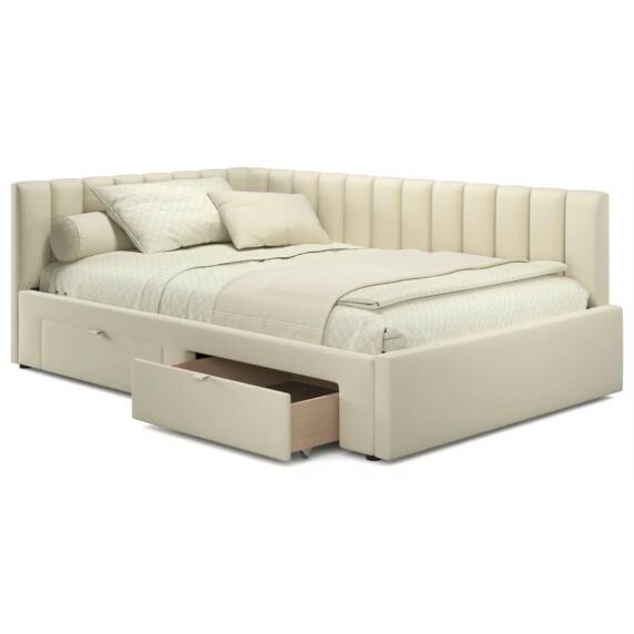 Кровать-тахта мягкая Milena 1200 бежевая с ящиками