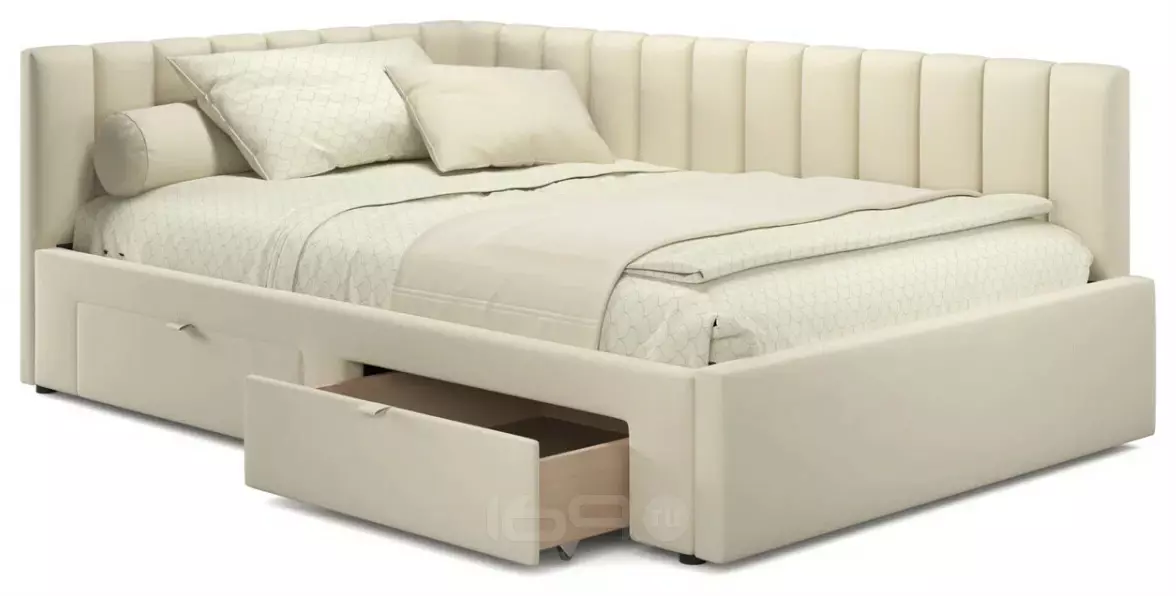 Кровать-тахта мягкая Milena 1200 бежевая с ящиками