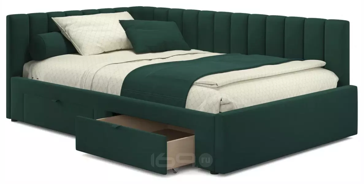 Кровать-тахта мягкая Milena 1200 изумруд с ящиками