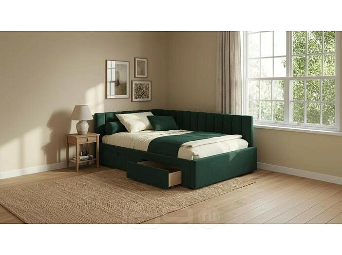 Кровать Milena с матрасом велюр изумруд без П/М 1200x2000, ортопедическое основание, изголовье мягкое