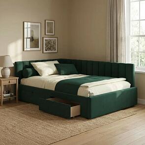 Кровать Milena с матрасом велюр изумруд без П/М 1200x2000, ортопедическое основание, изголовье мягкое