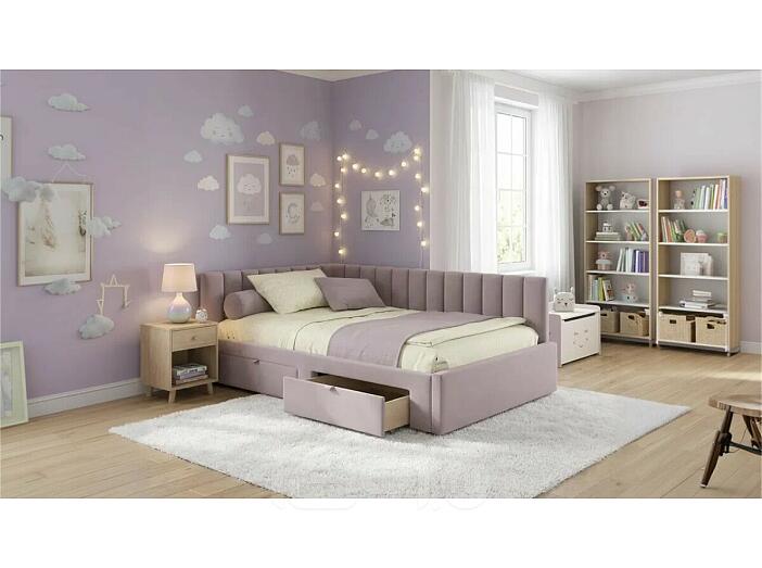 Кровать Milena с матрасом велюр лиловый без П/М 1200x2000, ортопедическое основание, изголовье мягкое