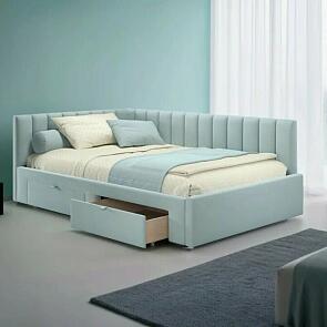 Кровать Milena с матрасом велюр мята пастель без П/М 1200x2000, ортопедическое основание, изголовье мягкое