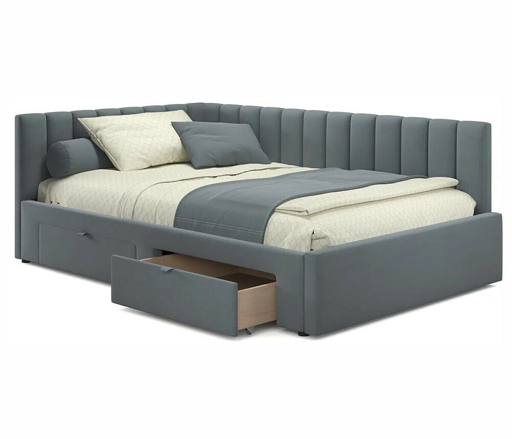 

Кровать-тахта мягкая Milena 1200 серая с ящиками