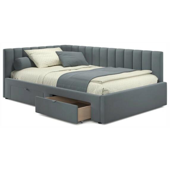 Кровать-тахта мягкая Milena 1200 серая с ящиками
