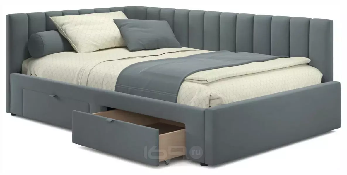 Кровать-тахта мягкая Milena 1200 серая с ящиками