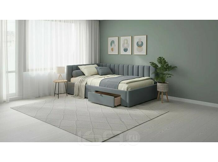 Кровать Milena с матрасом велюр серая без П/М 1200x2000, ортопедическое основание, изголовье мягкое