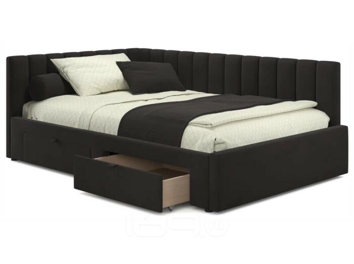 Кровать-тахта мягкая Milena 1200 шоколад с ящиками