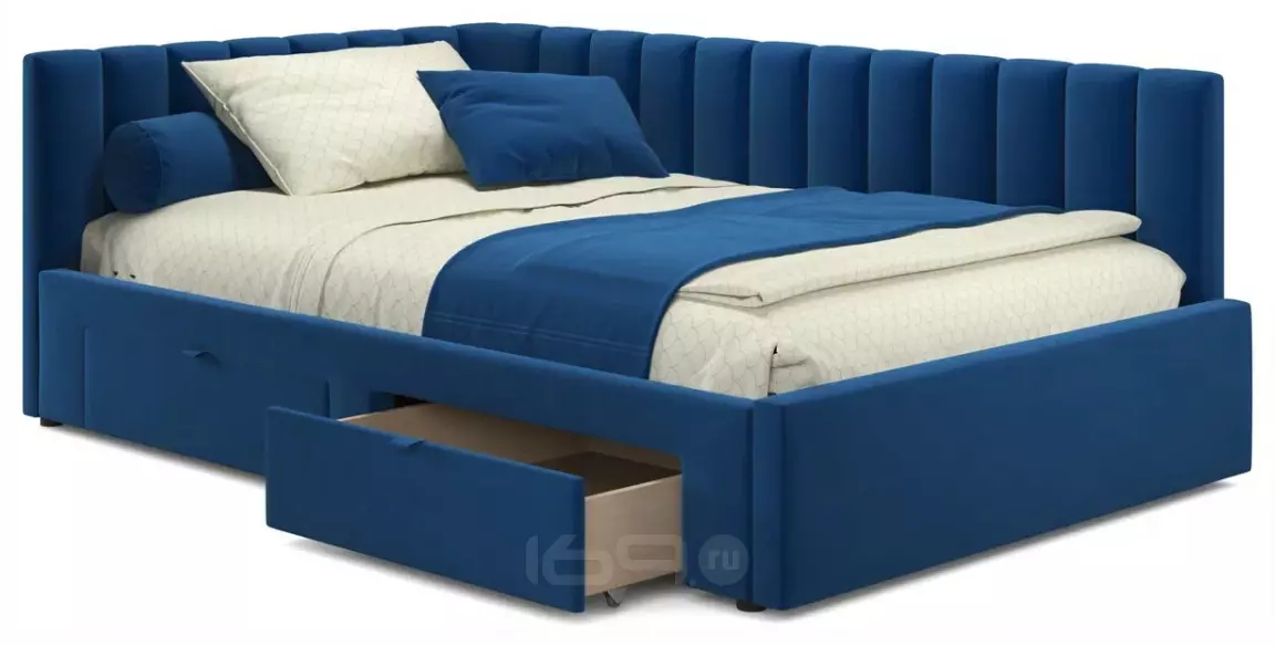 Кровать-тахта мягкая Milena 1200 синяя c ящиками