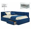 Кровать Milena с матрасом велюр синий без П/М 1200x2000, ортопедическое основание, изголовье мягкое