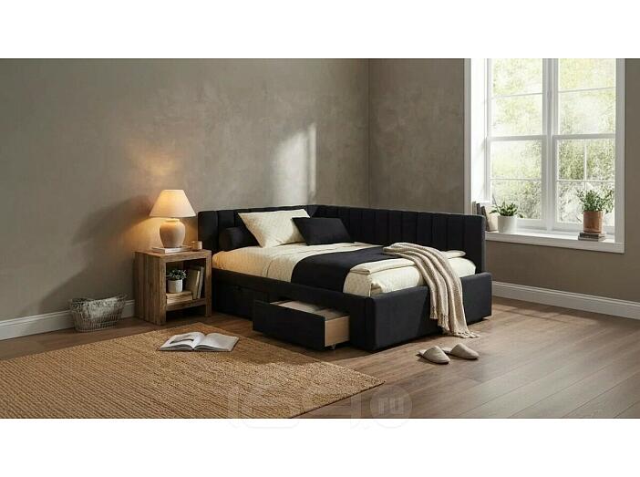 Кровать Milena с матрасом велюр черный без П/М 1200x2000, ортопедическое основание, изголовье мягкое