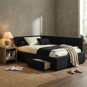 Кровать Milena с матрасом велюр черный без П/М 1200x2000, ортопедическое основание, изголовье мягкое